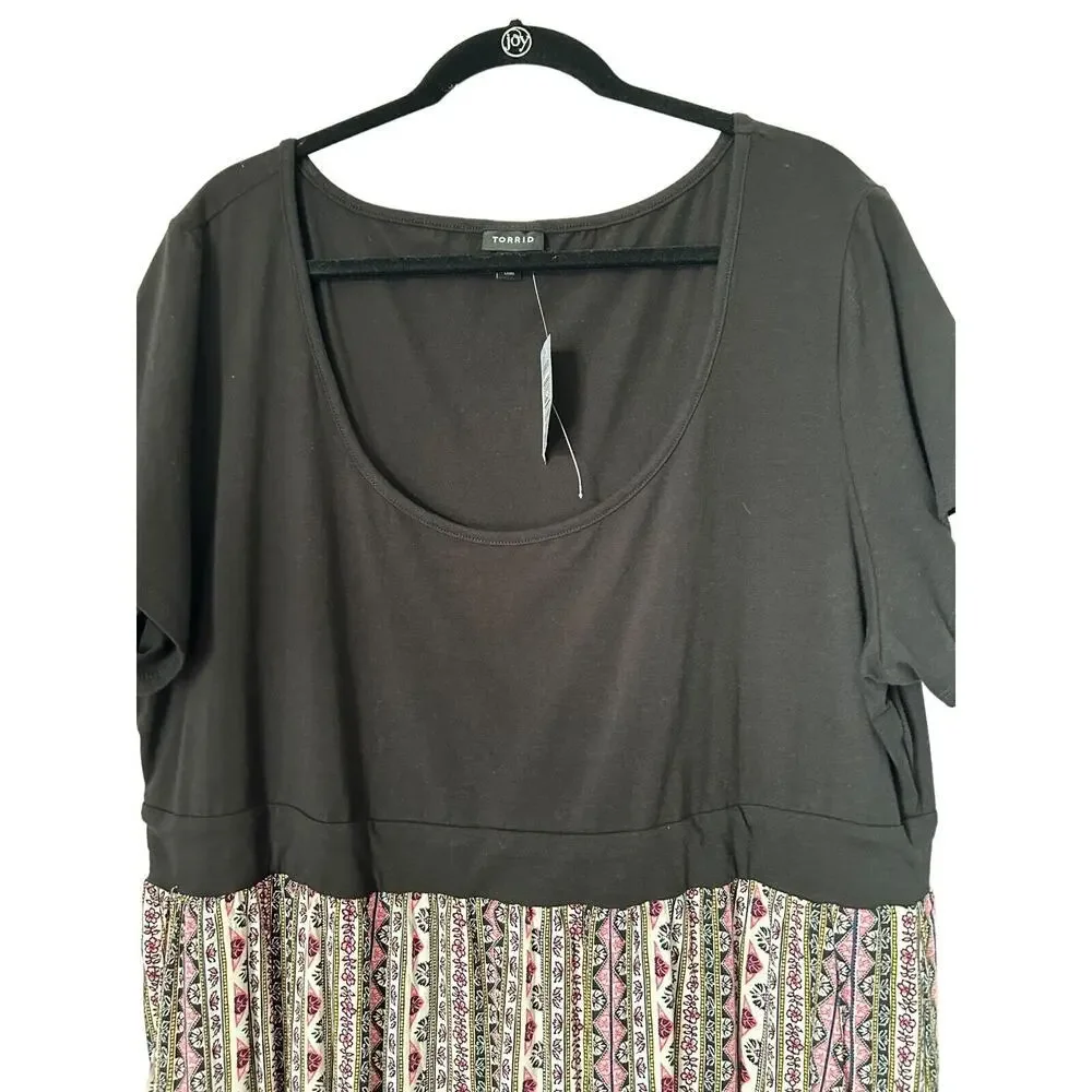 Torrid Dress Womens Size 4 Black Floral Scoop Neck Pockets Short Sleeve Pockets - Picture 2 of 16